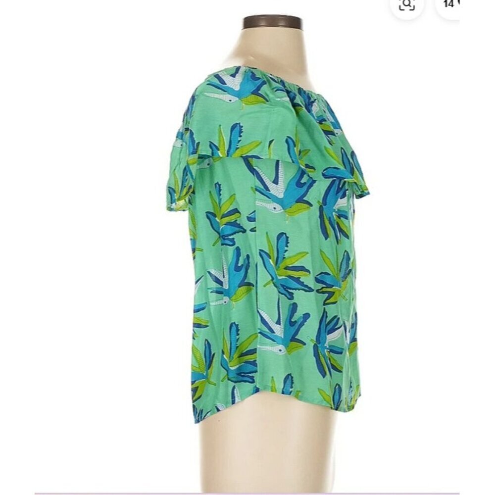 Oliphant Green Blue Tropicana Off Shoulder Ruffled Blouse Top Size XS NWT - Picture 4 of 6